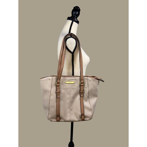Rosetti Beige Tote With Brown Accents Multiple Compartments & Zipper Closure - Picture 1 of 13